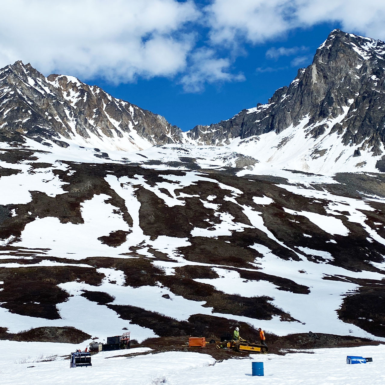 Photo of drill rig at Korbel in the early spring with snow still on the ground