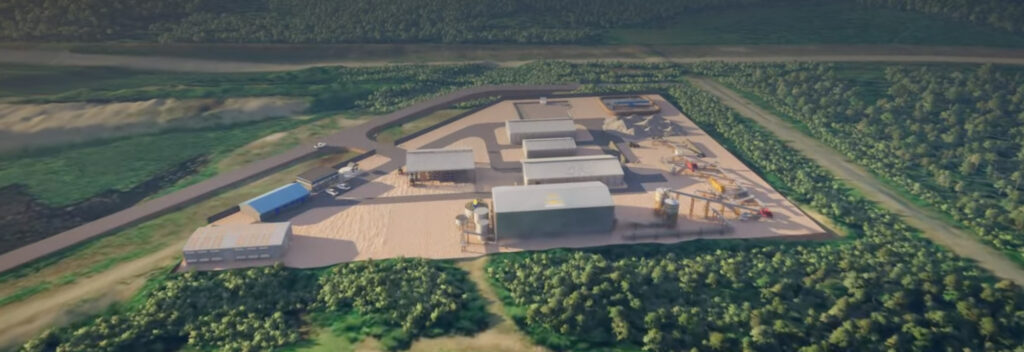Photo of Nova's proposed antimony pilot plant at Port Mac Alaska showing buildings, conveyors, and processing equipment